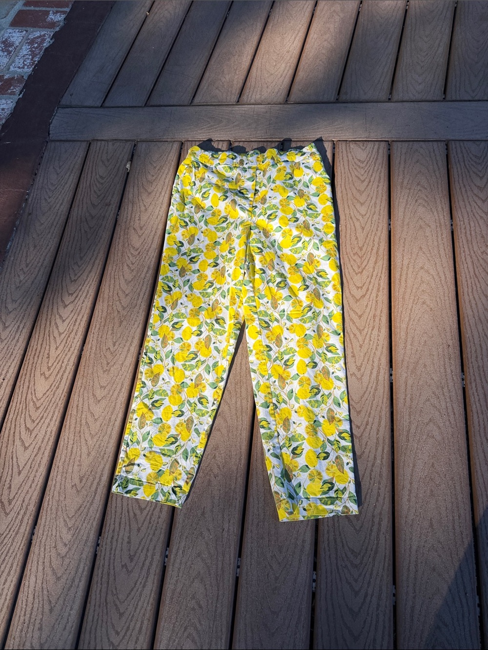 Boden Lemon Print Pants Women’s Size 8R Yellow Green Straight Leg